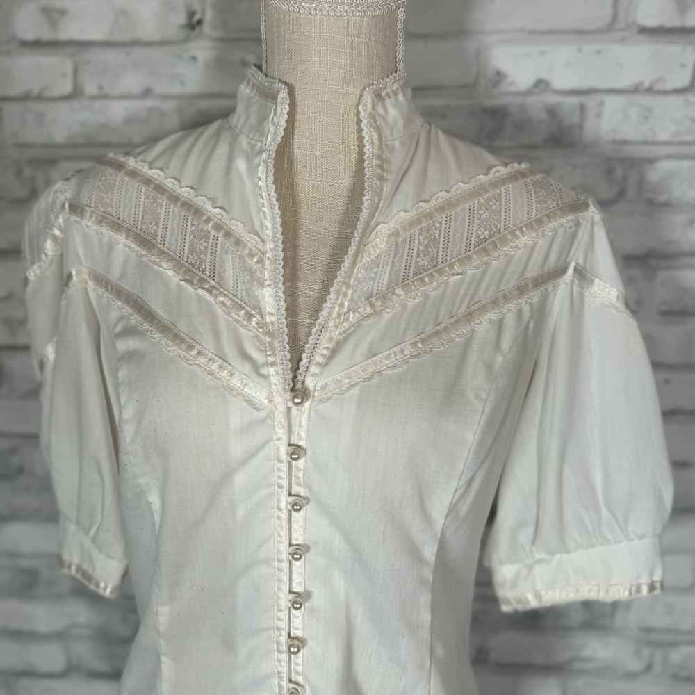 Gunne Sax Jessica Gunnies Prairie Vintage White Puff Sleeve Cotton Blouse - Picture 2 of 14